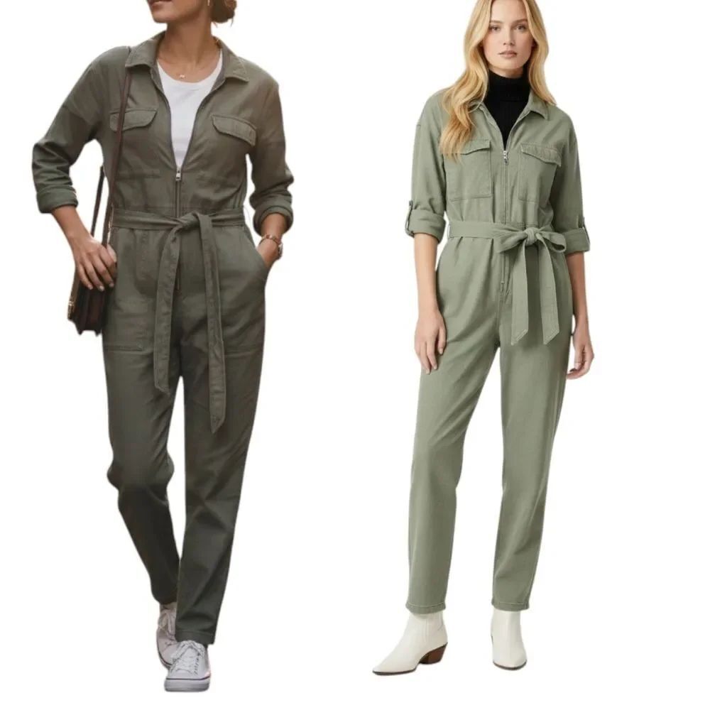 Denim Co Olive Green Long Sleeve Jumpsuit L